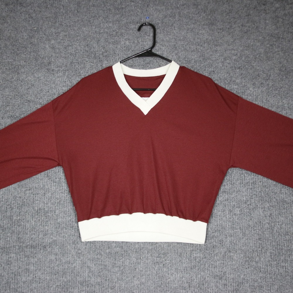Vintage JCPenney Fashions Women‎ Maroon V Neck Long Sleeve Cropped Sweater Sz 16